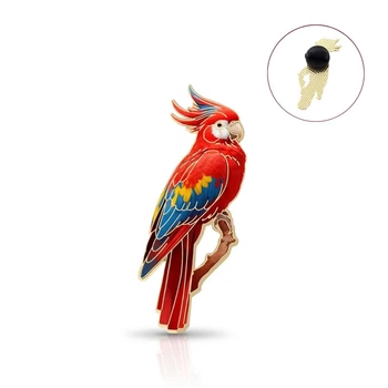 Значок BROCHE брошь бижутерия Птицы Попугай Корелла красный BRGV115402