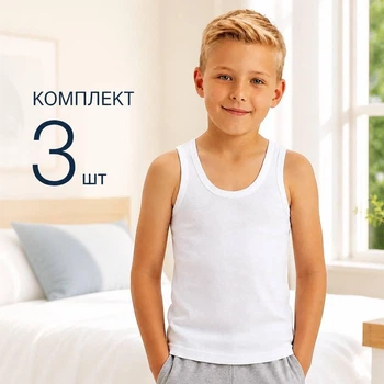 Майка 3 шт дитяча 100% бавовна для хлопчика Baykar р 2 110-116 см 3-4 роки арт 2214-01 Білий