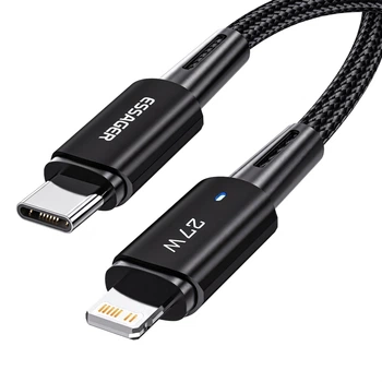 Кабель Essager Type-C – Lightning 27W швидка зарядка iPhone, 2м, чорний
