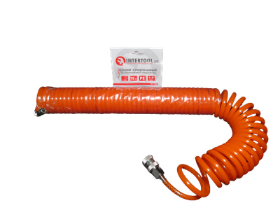 Шланг подкачки INTERTOOL 10м х 6,0 х 8мм, до 15 Атм, штуцерованный, спиральный, полиуретановый (42455)