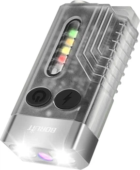 Ліхтар-брелок Boruit V10 EDC акумуляторний світлодіодний 1000 Lm, УФ-підсвітка, Type-C, IPX6, Прозорий (BORUIT-V10WHITE)