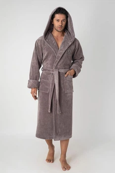 Мужской велюровый халат Nusa 7233 с капюшоном Taupe 2XL