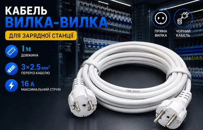 Кабель (вилка-вилка) 1 м 3х2,5мм² 4100 кВт