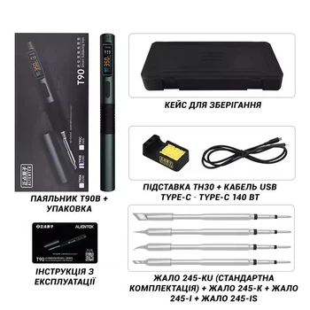 Паяльник Alientek T90B з жалом C245 140W компактний, з OLED дисплеєм (набір з комплектом жал)