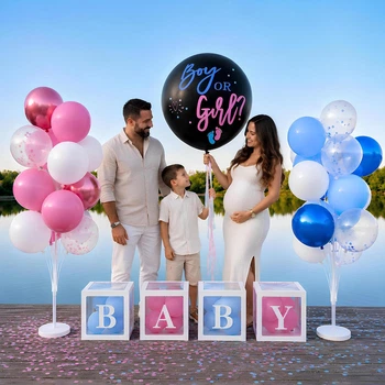Фонтан Из Шаров Gender Party На Подставках С Коробочками Baby И Гендерным Шаром