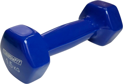 Гантель для фитнеса EasyFit 1.5 кг 1 шт. с виниловым покрытием цельная литая неразборная Синяя (EF-0015-BL) (56003012)