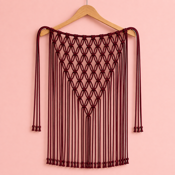 Жіночий пояс припинда баска макраме ручної роботи з бахромою бордо бордова