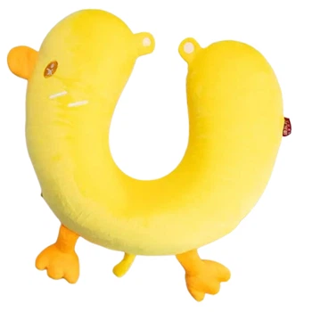 Подушка для шеи детская Duck U-образная дорожная ортопедическая Memory Foam плюшевая утёнок 30х30 см Жёлтая