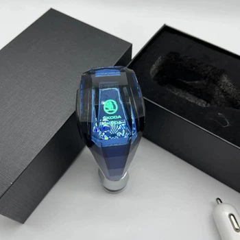 Ручка КПП с подсветкой Skoda, ручка переключения хрустальная передач с Led подсветкой