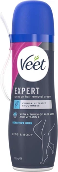 Жіночий крем-спрей Veet Expert Crema Depilatoria Spray для депіляції волосся чутливої шкіри ніг, тіла та лінії бікіні з лопаткою, 150 мл