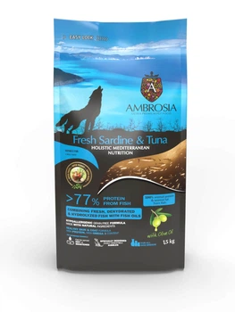 Беззерновой сухой корм Ambrosia Mediterranean с сардиной и тунцом для взрослых собак всех пород, 5 кг