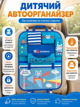 Органайзер на спинку сиденья автомобиля детская авто сумка в машину под подголовник защитная накидка на автокресло для хранения вещей игрушек бутылочек салфеток карманный дорожный автоорганайзер Axacam CO065B Navy Blue 53х43 см