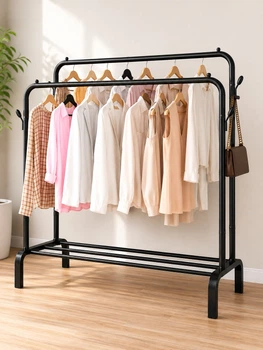 Двойная стойка вешалка для одежды и обуви Doble Pole Hanger black напольная стальная с полкой
