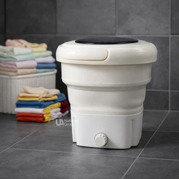 Пральна машина міні складна портативна 18 л 50Вт Folding Washing Machine, компактна електрична пралка з віджимом та ручкою для прання білизни, шкарпеток, дрібних речей Біла, WM-2690-White