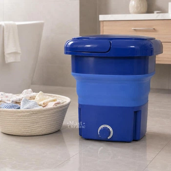 Пральна машина міні складна портативна 18 л 50Вт Folding Washing Machine, компактна електрична пралка з віджимом та ручкою для прання білизни, шкарпеток, дрібних речей Синя, WM-2690-Blue