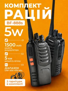 Рация портативная комплект 2 шт Baofeng BF-888S набор аккумуляторных раций USB UHF 400–470 МГц 2 гарнитуры в комплекте
