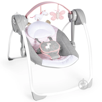 Детский шезлонг-качели 2 в 1 на 9 кг Ingenuity Flora the Unicorn 55,9 х 51 х 68 см для ребенка от рождения до 6 месяцев на 3 щелочных батареиках C