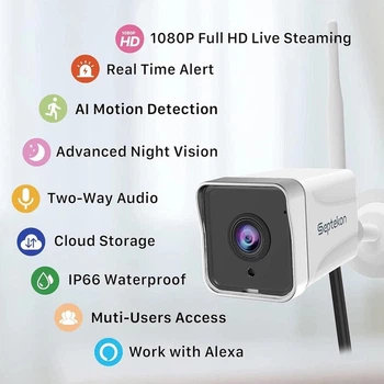 Камера відеоспостереження Septekon S50 Wi-Fi 2K IP66 AI нічне бачення Alexa біла