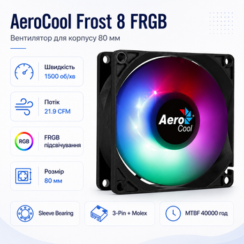 Вентилятор для корпуса AeroCool Frost 8 FRGB 80 мм 1500 об/мин Sleeve Bearing Black/White (ACF1-FS10117.11)