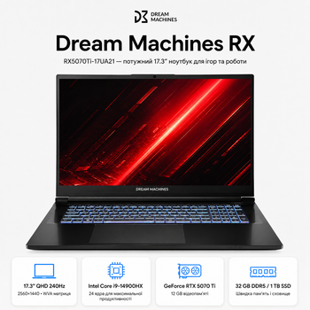 Ноутбук Dream Machines RX5070Ti-17UA21 17.3” QHD 240Hz Intel Core i9 32 GB