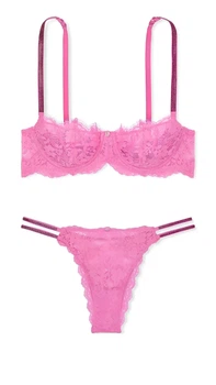 Комплект белья Victoria's Secret Dream Angels Wicked Twinkle Strap Unlined Lace Balconette Bra - 34B - S - Розовый