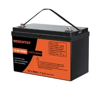 Акумулятор LiFePO4 Werchtay 12.8V 100Ah з BMS, літій-залізо-фосфатна батарея для ДБЖ, RV, сонячних систем, струм розряду 100A