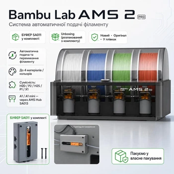 Система автоматичної подачі філаменту Bambu Lab AMS 2 PRO +БУФЕР (SA011) for H2d/P2/H2S /P1/X1 / A1 / A1 Mini Series (Unboxing) для Принтера Бамбу лаб