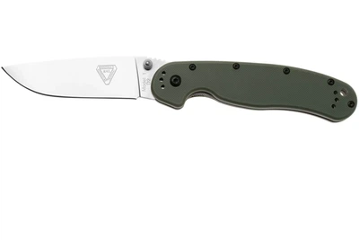 Ніж складаний Ontario Knife RAT I Linerlock, лезо Plain Satin D2, руківя OD Green GFN, Тайвань, ON8867OD