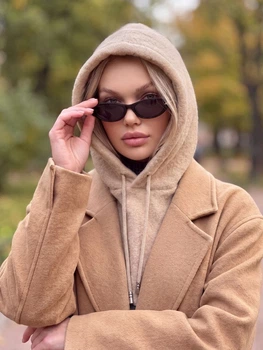 Женский капор Fleece с экомеха с воротником бежевый