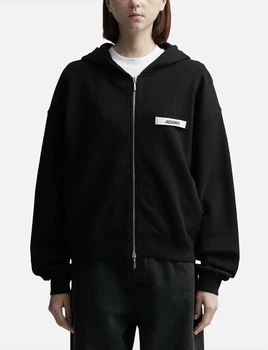 Женская кофта с вышивкой Jacquemus LE HOODIE ZIP GROS GRAIN Размер M Черный