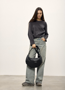 Жіноча сумка Sambag HOBO Bag-glove з внутрішніми кишенями та утепленими боковими кишенями з тканини Чорна