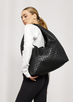 Большая повседневная женская плетеная сумка-шопер Sambag HOBO WEAVE L Черная