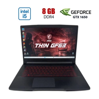 Игровой ноутбук Б-класс MSI GF63 Thin 10SC / 15.6" (1920x1080) IPS / Intel Core i5-10500H (6 (12) ядер по 2.50 - 4.5 GHz) / 8 GB DDR4 / 256 GB SSD / nVidia GeForce GTX 1650 Max-Q, 4 GB GDDR5, 128-bit / WebCam б/у