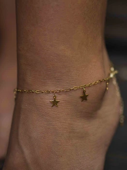 Браслет на ногу со звездами золото 5748