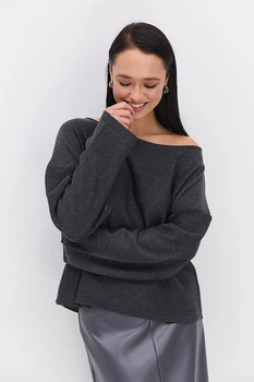 Жіночий в'язаний джемпер oversize графітовий Arjen 102392, розмір L/XL