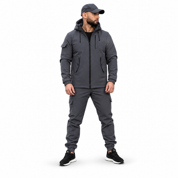 Мужской костюм из материала Softshell Intruder серый, водостойкий костюм софтшел осенний, подкладка полиэстер M