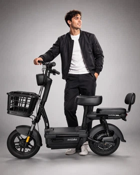 Електросамокат двомісний з сидінням 600Вт 20Ah EVOBIKE Nova PRO з корзинкою для 2 людей швидкість 35км/год для дорослого до 140 кг з великими 12 колесами