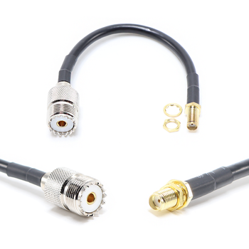 Пигтейл на кабель RG58 - 15 см / SMA female на панель, круглый 6.35 мм резьбовой - UHF female / [PG0266]