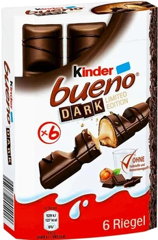 Шоколадные батончики Kinder Bueno Dark в черном шоколаде 129 г 6 шт