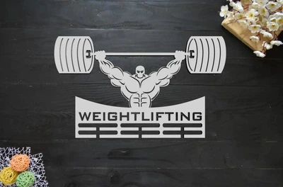 Вешалка для медалей из дерева, медальница "Weightlifting" пауэрлифтинг, под заказ (МД0210)