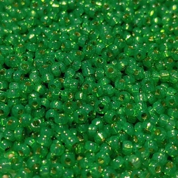 RR-646 Бісер Miyuki Round Rocailles 11/0 (зелений із срібною серединкою), 50 г