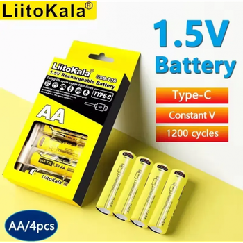 Набор аккумуляторов LiitoKala USB-T36 (4xAA 2400mAhh, 1.5V), 4 в 1 Type-C с кабелем зарядки