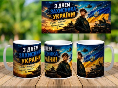 Кружка для хлопців з написом до Дня Захисника України Біла керамічна 330 мл