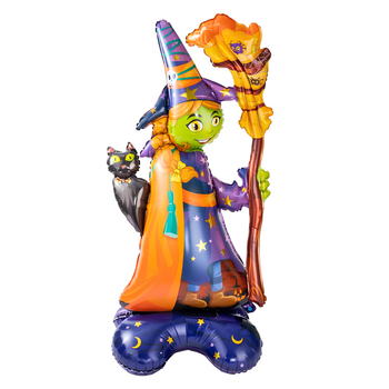 Фольгированный Шар Фигура Halloween Ведьма С Черной Кошкой На подставке 85х44см (34")