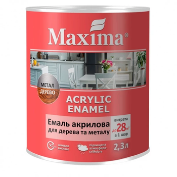 Емаль акрилова для дерева та металу Maxima 0,75 л шовк -матова лайм