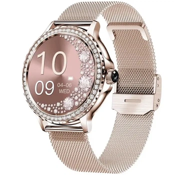 Розумний жіночий смарт годинник Mellanda Rosegolld smart watch для android і ios з круглим циферблатом з металевим ремінцем золотисті