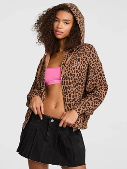 Толстовка на флісі на блискавці з капюшоном жіноча Victoria's Secret Campus Fleece Full-Zip Hoodie 5000009687-7OWK(Leopard) S Леопардова (800074297236)