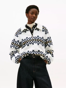 Свитшот на флисе тедди женский Tommy Hilfiger Fair Isle Print Teddy Fleece Sweatshirt XW07316-YBL(Ecru Multi) S Экрю (198296727746)