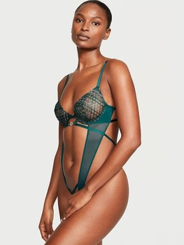 Боди Victoria's Secret Shimmer Embroidery Crotchless Teddy - M - Зеленый