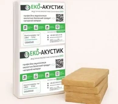 Звукоизоляционная вата для стен и потолка ЕКО-Акустик (Шуманет-ЭКО) 60 мм 1200×600 мм, (2,88 м²/уп)